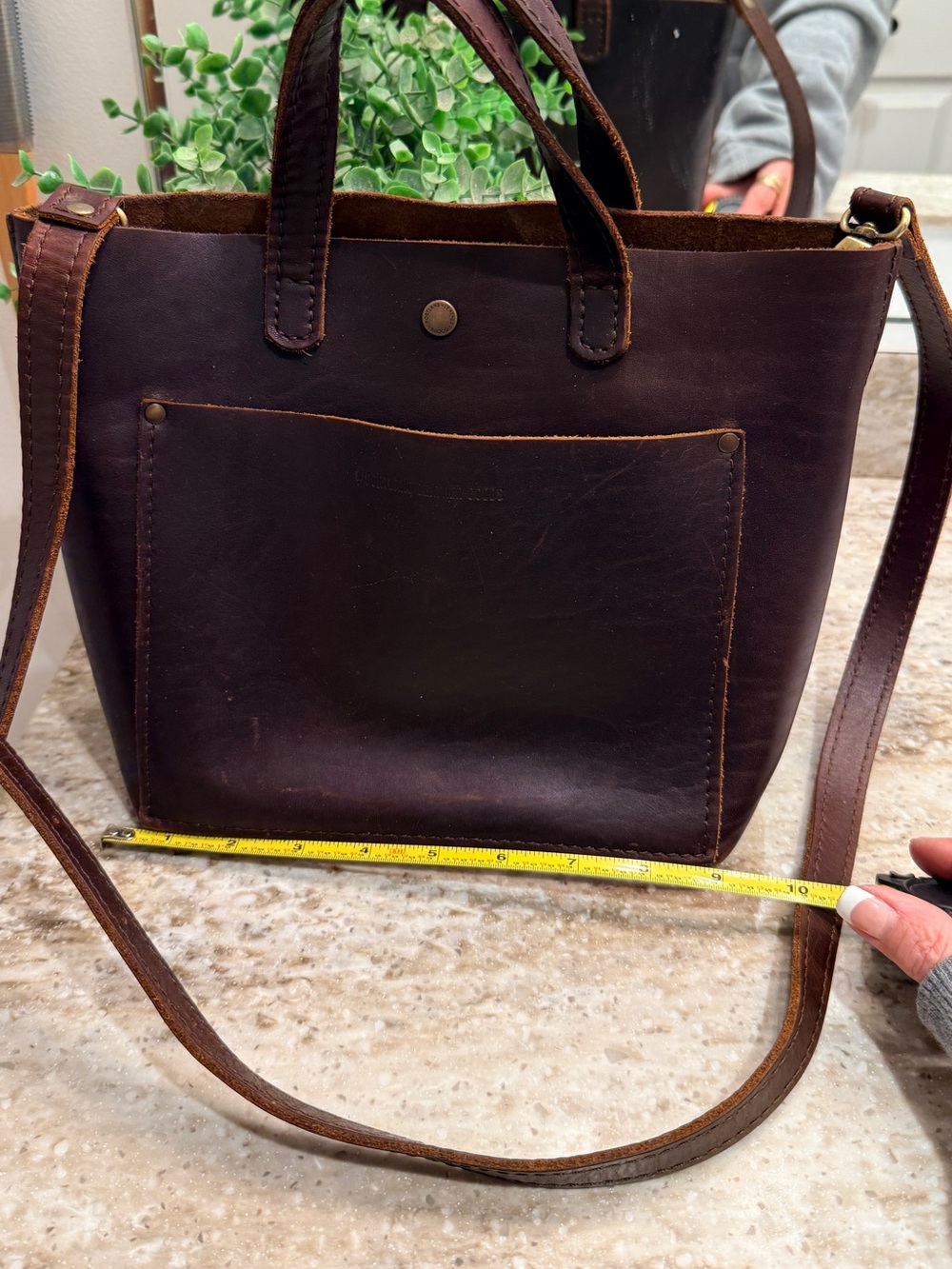 Portland Classic Dark Brown Leather Tote Bag with Front Pocket